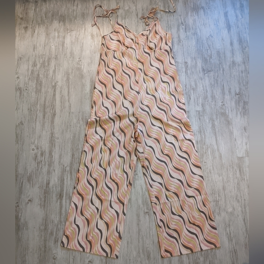 Retro Barbiecore‎ Pink Multicolor Tie-Shoulder SheIn Jumpsuit Size Small